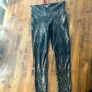 Spanx Brand Faux Leather Leopard Print Leggings